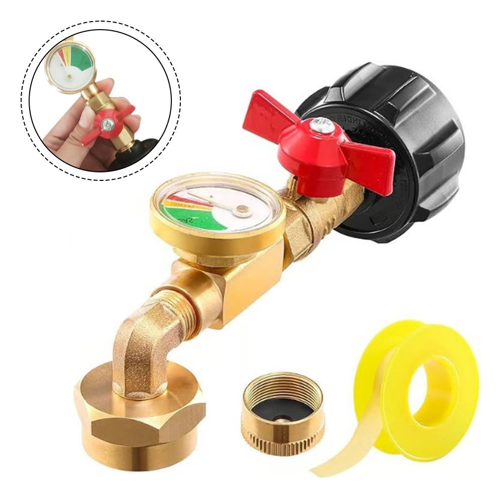For 1Lb Tank Propane Refill Adapter Brass Elbow with Gauge and Control Valve