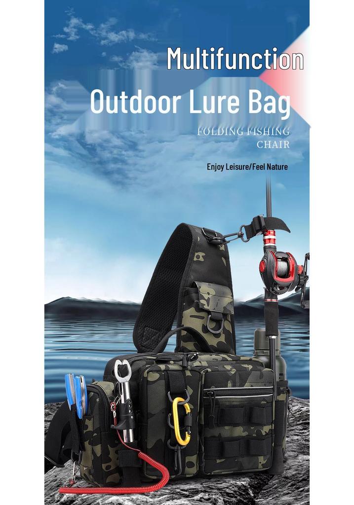 Fishing Gear Bag: Versatile Large-Capacity Bag for Lure, Waist, Shoulder, Crossbody, Rod, and Bait Box Storage.