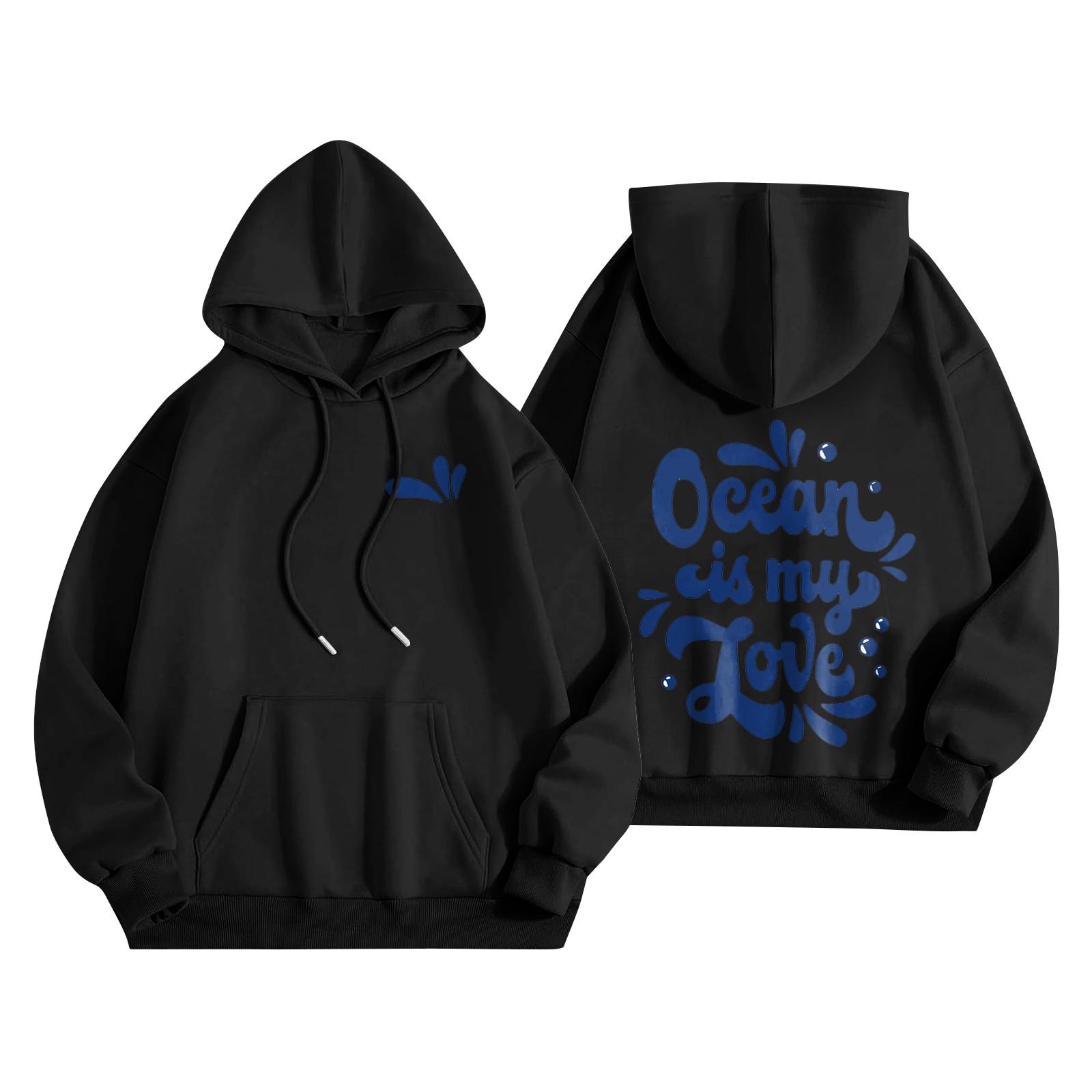 

Толстовки для девочек-подростков с длинным рукавом и принтом букв, повседневные графические толстовки с капюшоном, пуловер с завязками, симпатичная толстовка большого размера S чёрный