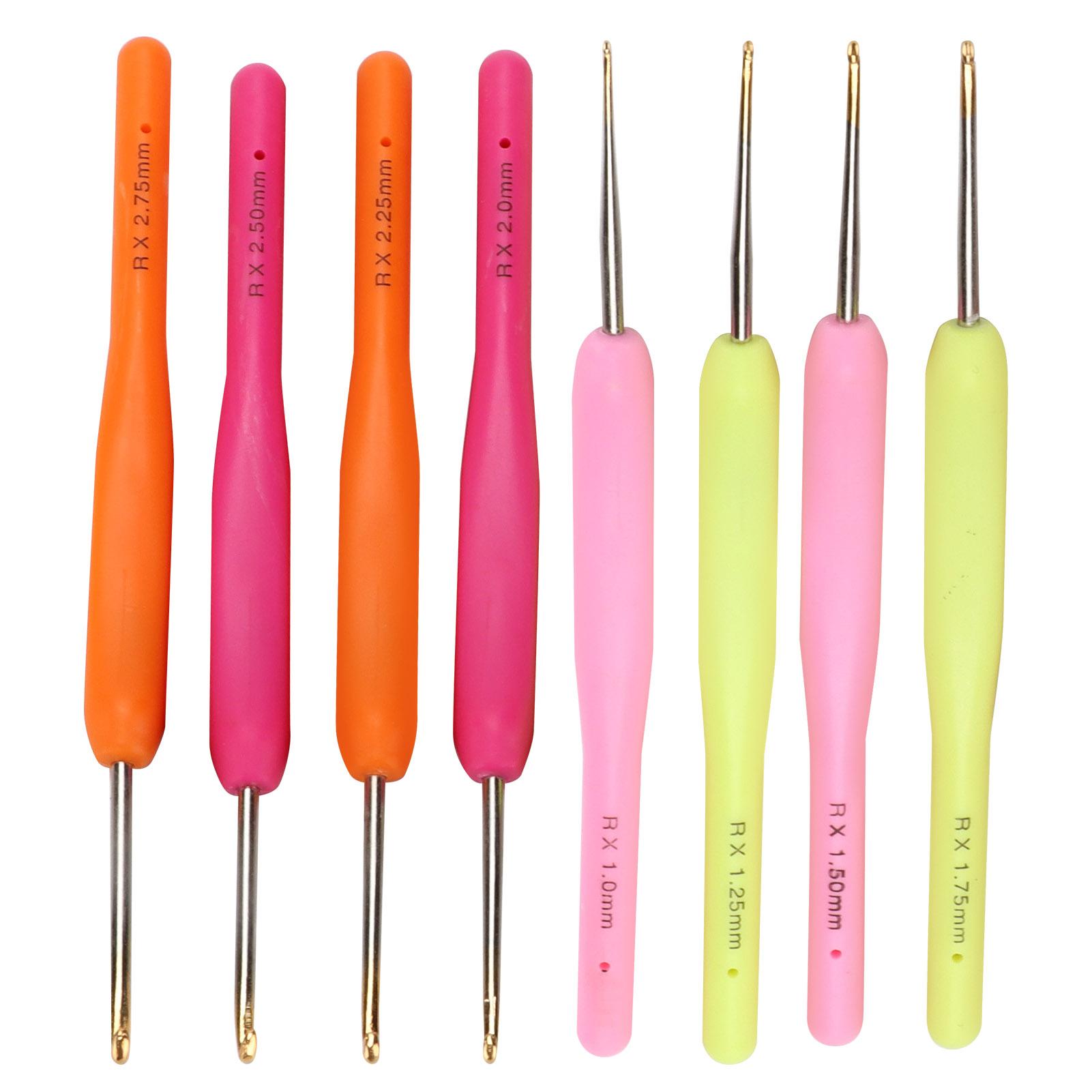 

8 шт. крючков для вязания 1 мм‑2,75 мм с цветной пластиковой ручкой, тонкие спицы для вязания крючком для начинающих