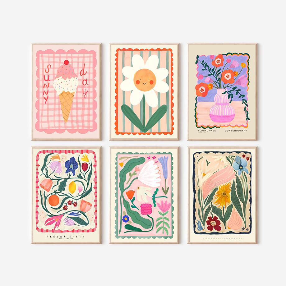 Colorful Flowers Minimalism Abstract Posters Wall Art Prints Decoration Canvas Painting Pictures Bedroom Living Room Decor Mural