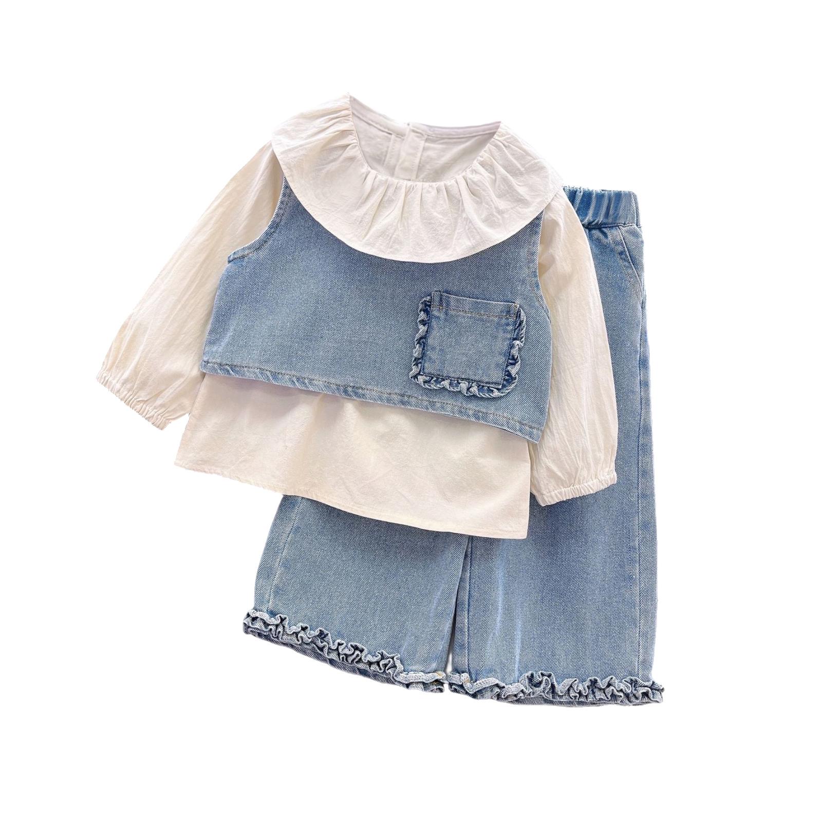 

Девочки Джинсовый и Кружевной Комплект - Куртка и Джинсы Костюм из 2 предметов 140 синий