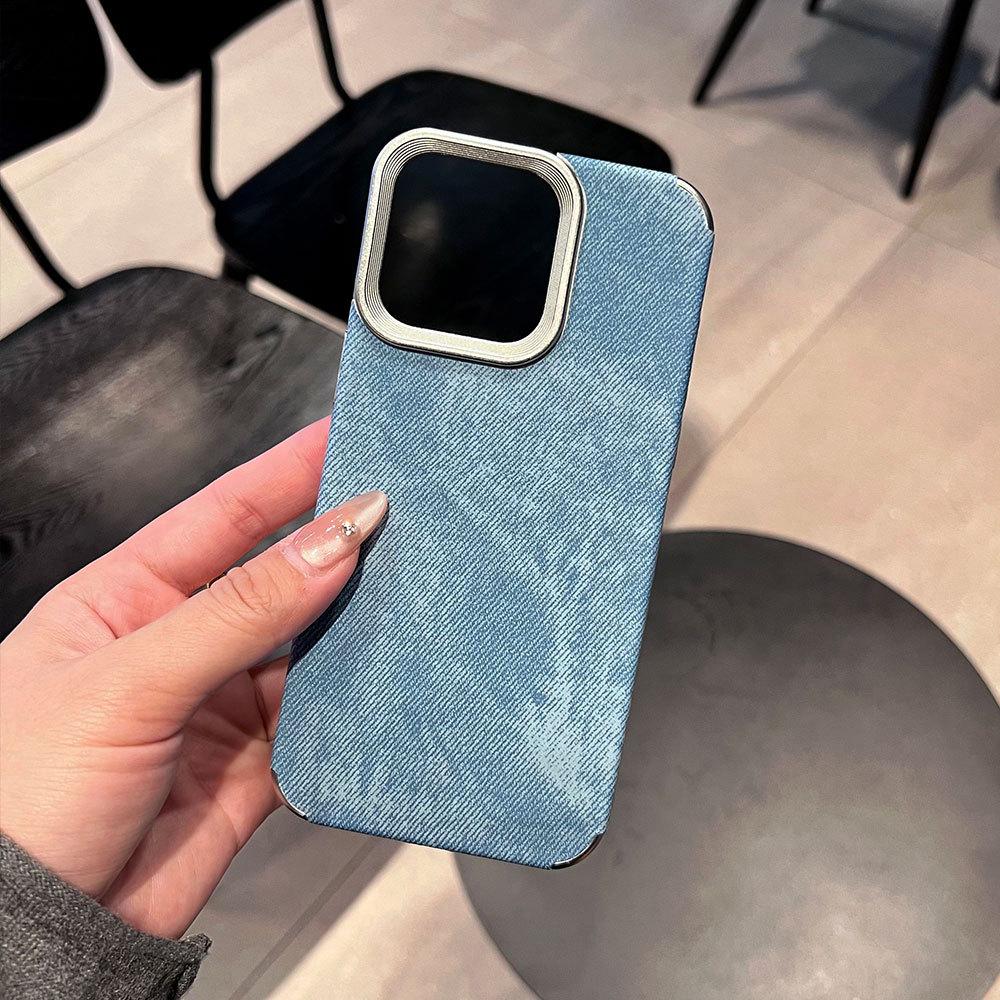 Sticky Denim Pattern Is Suitable for iPhone16 Mobile Phone Case Button Hollow Anti-drop Apple 17 Advanced Sense Protective Case 15