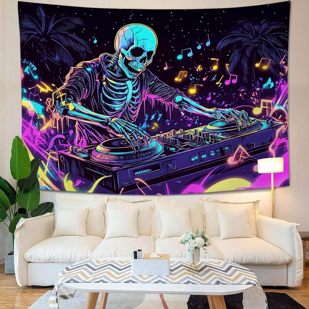 Skull Tapestry Funny Skeleton Music Aesthetic Tapestries Horror Hip Hop Gothic Hanging Wall Art Decor Home Decoration Bedroom