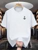 Men's Summer Cotton Fashion Casual Loose Classic Anchor Pattern Print Sports Round Neck Casual Trend T-shirt