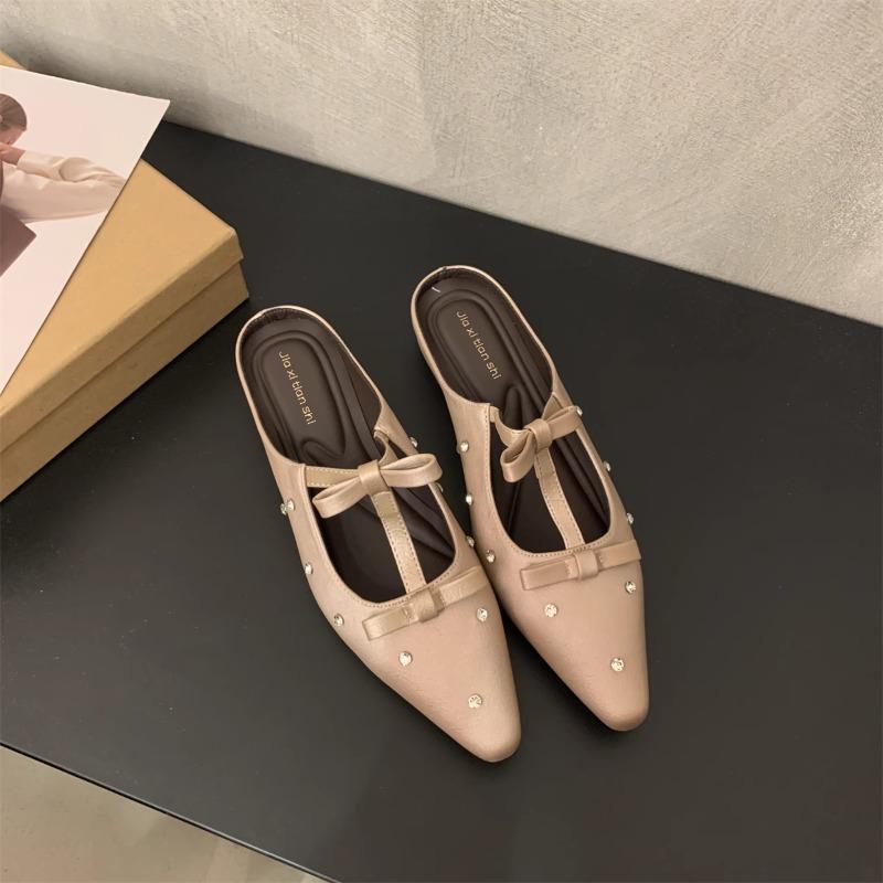Fashion Gentle Fairy Half Slippers 2025 New Spring Elegance High Quality Casual and Comfortable Bow Pointy Square Slippers