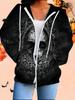 Cardigan à capuche imprimé 3D Halloween Grande taille Automne Hiver Rétro