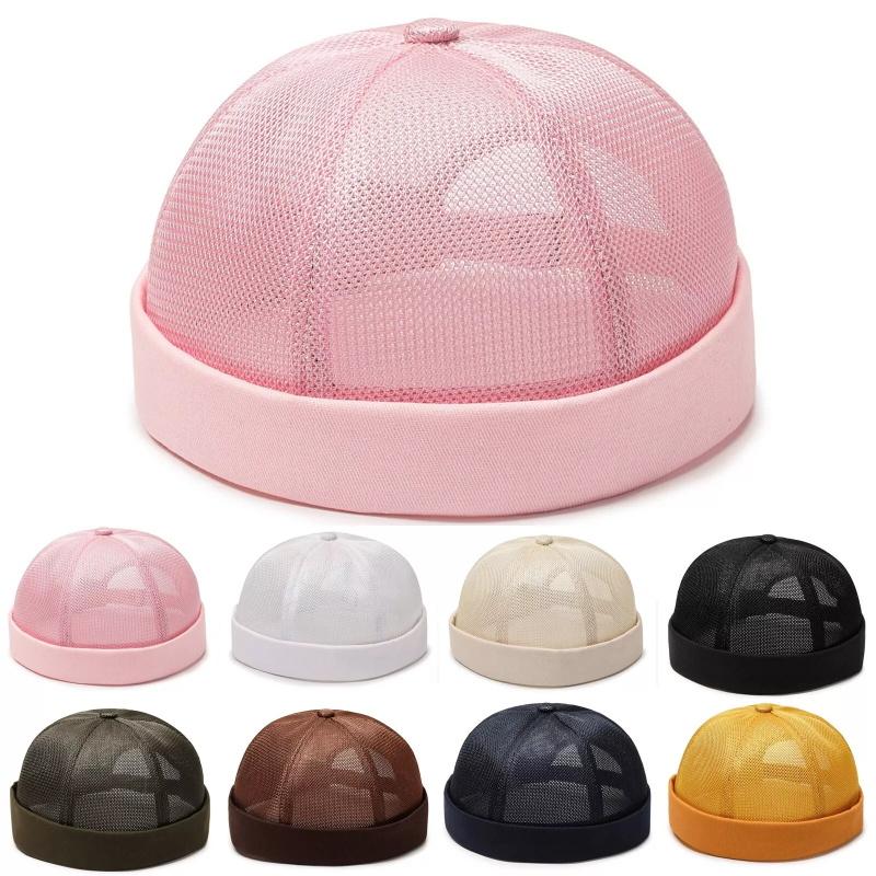Brimless Docker Hat Summer Mesh No Brim Beanie Hat Adjustable Rolled Cuff Cap Casual Unisex Retro Street Outdoor Hip-Hop Sailor Stylish Skull Caps