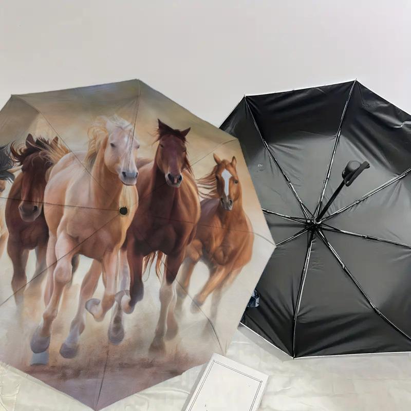 1pc Horses Running Wild Umbrella with Plastic Handle,Suitable for All Seasons Home Travel Outdoor UmbrellaDD1635