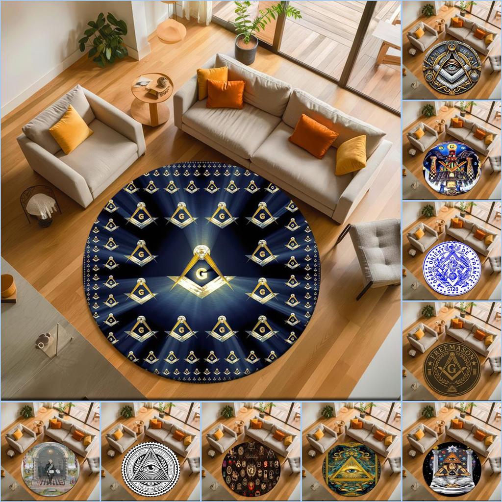1pc The square and compass of Freemasonry Round carpet Painted Printed circular carpet, home door mat, outdoor travel protection carpet