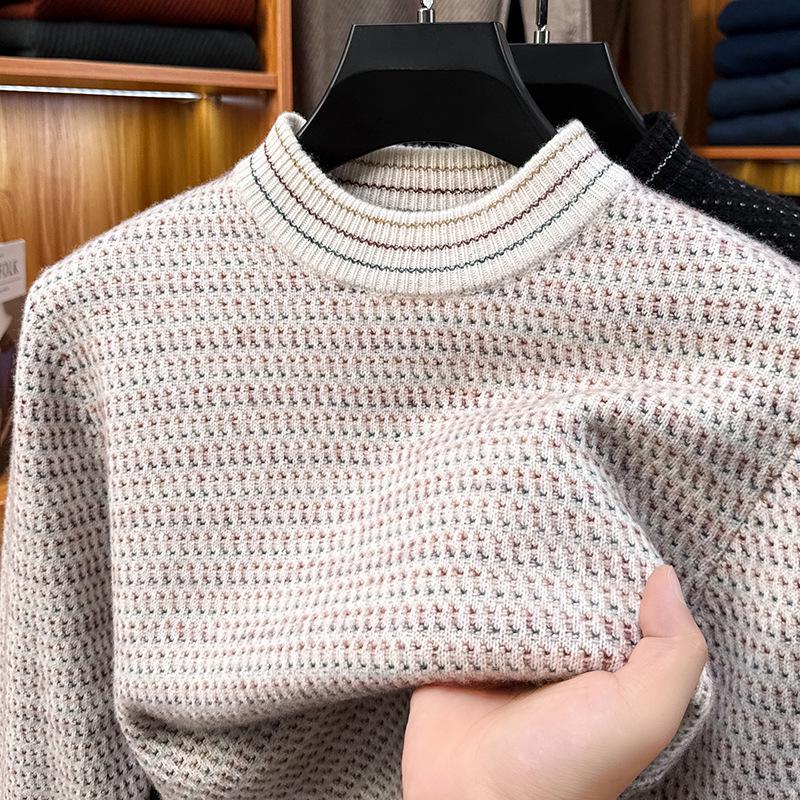 Men s Round Neck Color Block Wool Sweater - Thickened Knitwear for Business Casual S (165)