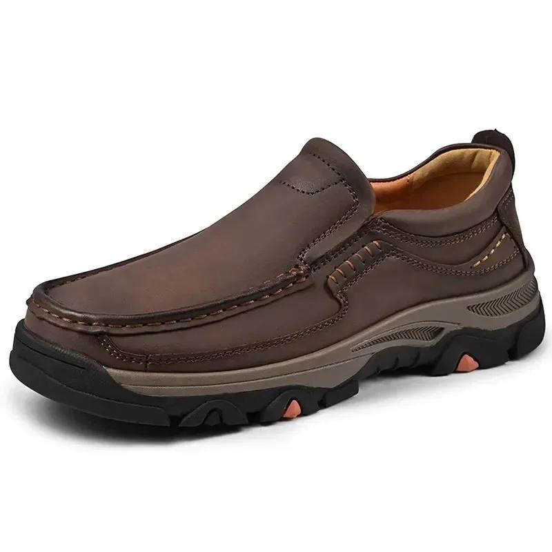 Fashion Fashion Leather Male Loafers Thick Bottom Business Shoes Men Slip-on Leather Mens Casual Shoes Senior Brand Male Hiking Footwear
