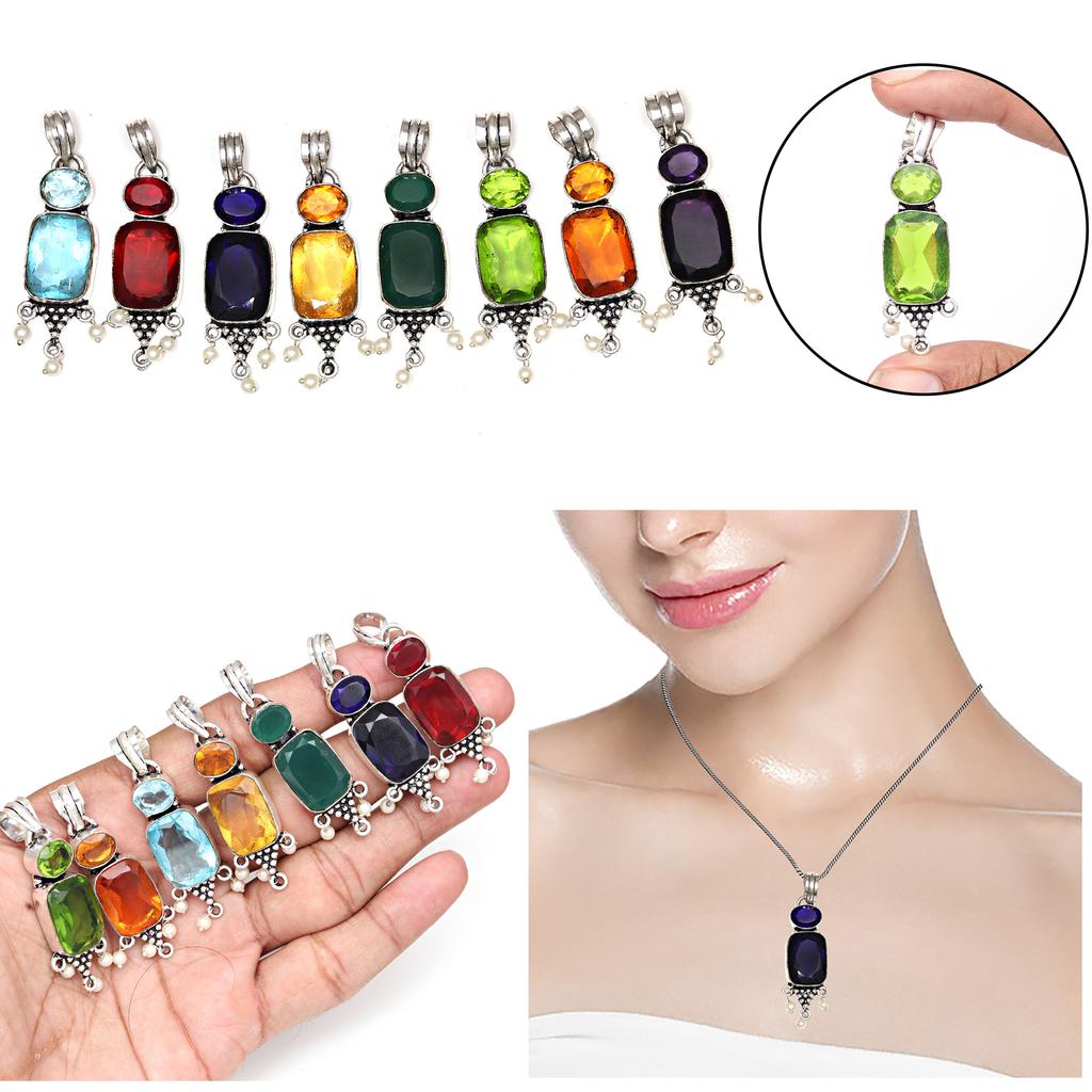 10 pcs Multi Color Stone Pearl Gemstone Women's Silver Jewelry Pendant