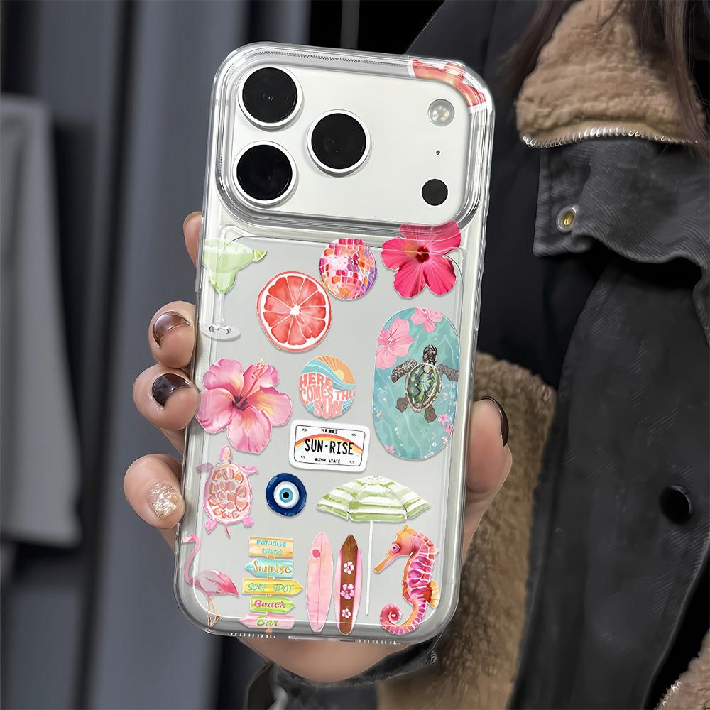 Summer Ocean Flower Phone Case For iPhone 17 16 15 11 12 14 13 Pro Max Mini X XS XR 7 Plus 16E Air Shockproof Transparent Cover