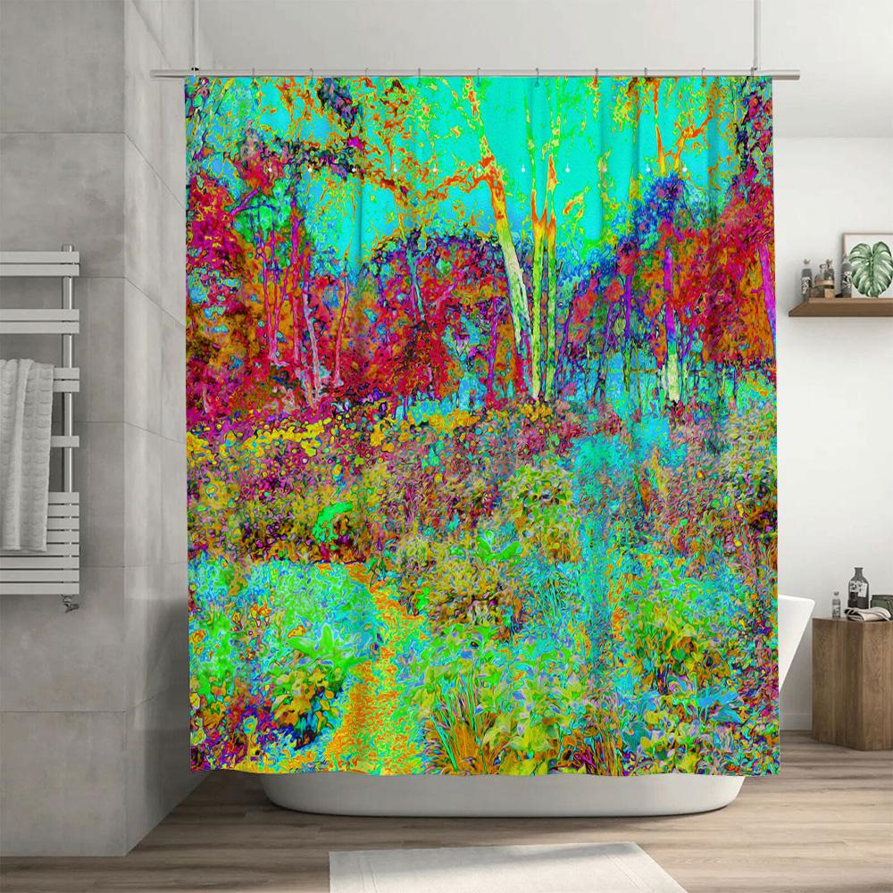 Artistic Shower Curtain with Multicolored Trees: Add a Splash of Color to Your Bathroom Decor (128 characters)