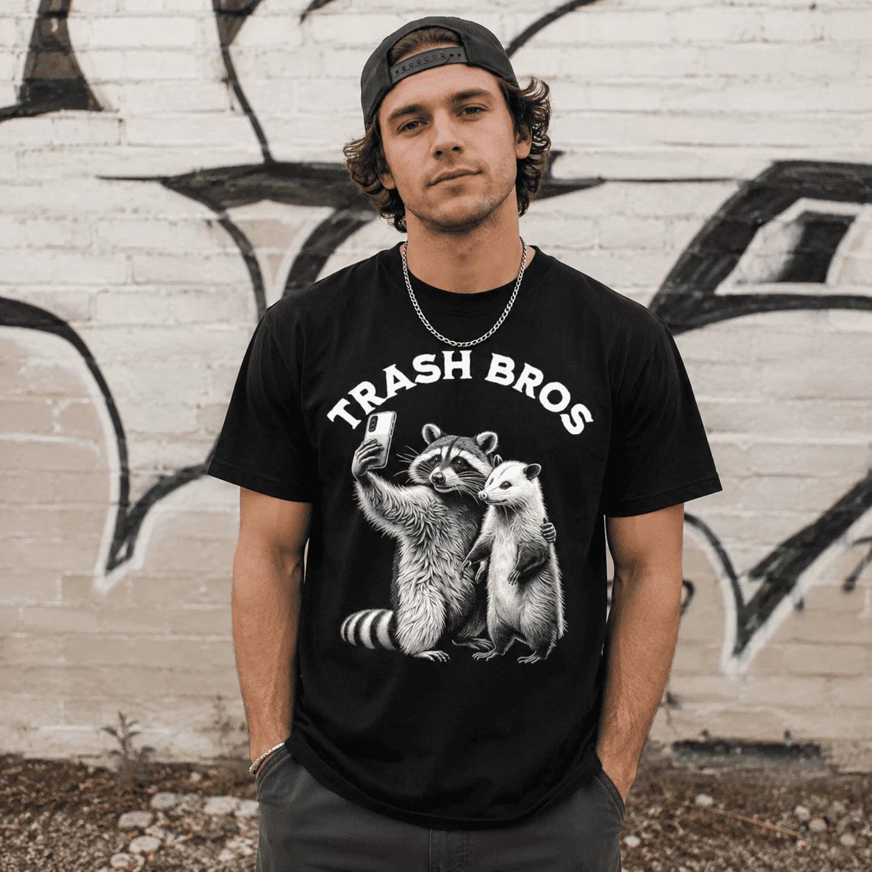 Opossum Raccoon Trash Bros Selfie Funny Meme Graphic T-Shirt Tee XXXXL