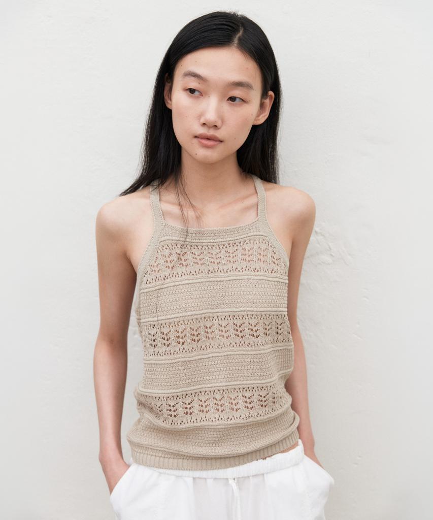Manggomaenipeullijeu Pia Crochet Knit Sleeveless_Beige