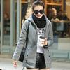 Women's Fleece Lined Hooded Jacket Thickened Autumn Winter Mid Length Coat Inner Fur Versatile Cardigan