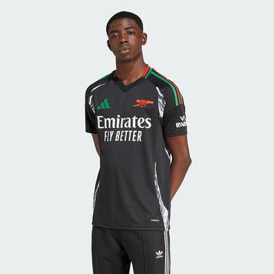 Maglia da Calcio Adidas Arsenal AEROREADY 24/25 Trasferta Labrum London Scollo a V con Cappuccio Manica Corta per Uomo - Nero
