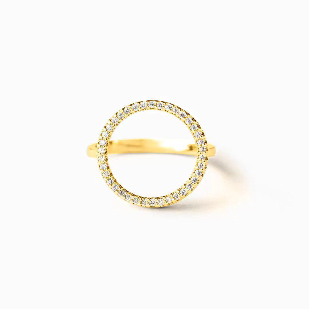 

S925 Sterling Silver Zirconia Inlaid Circle Ring - European & American Simple Style Size 6