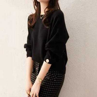 Wool Cashmere Knitted Pullover Top Sweater Women Loose Lazy Style Base Knitted Sweater