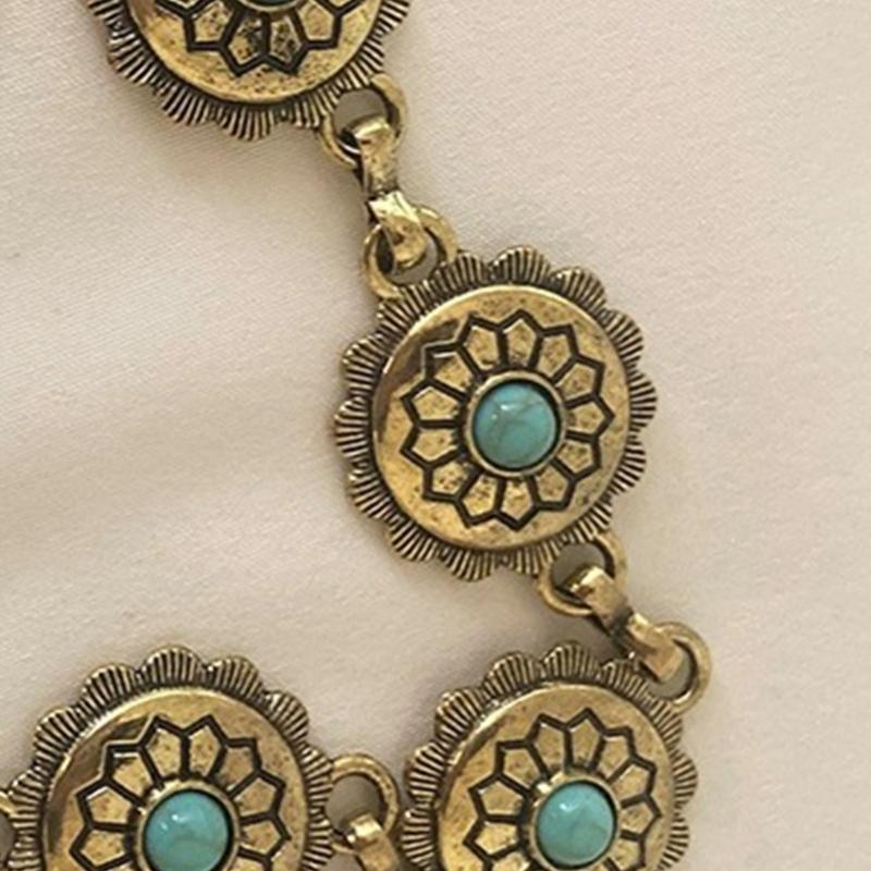 Damen Legierung geschnitzte Türkis Schnalle Taillenkette für Bankett Damen Kleid Gürtel