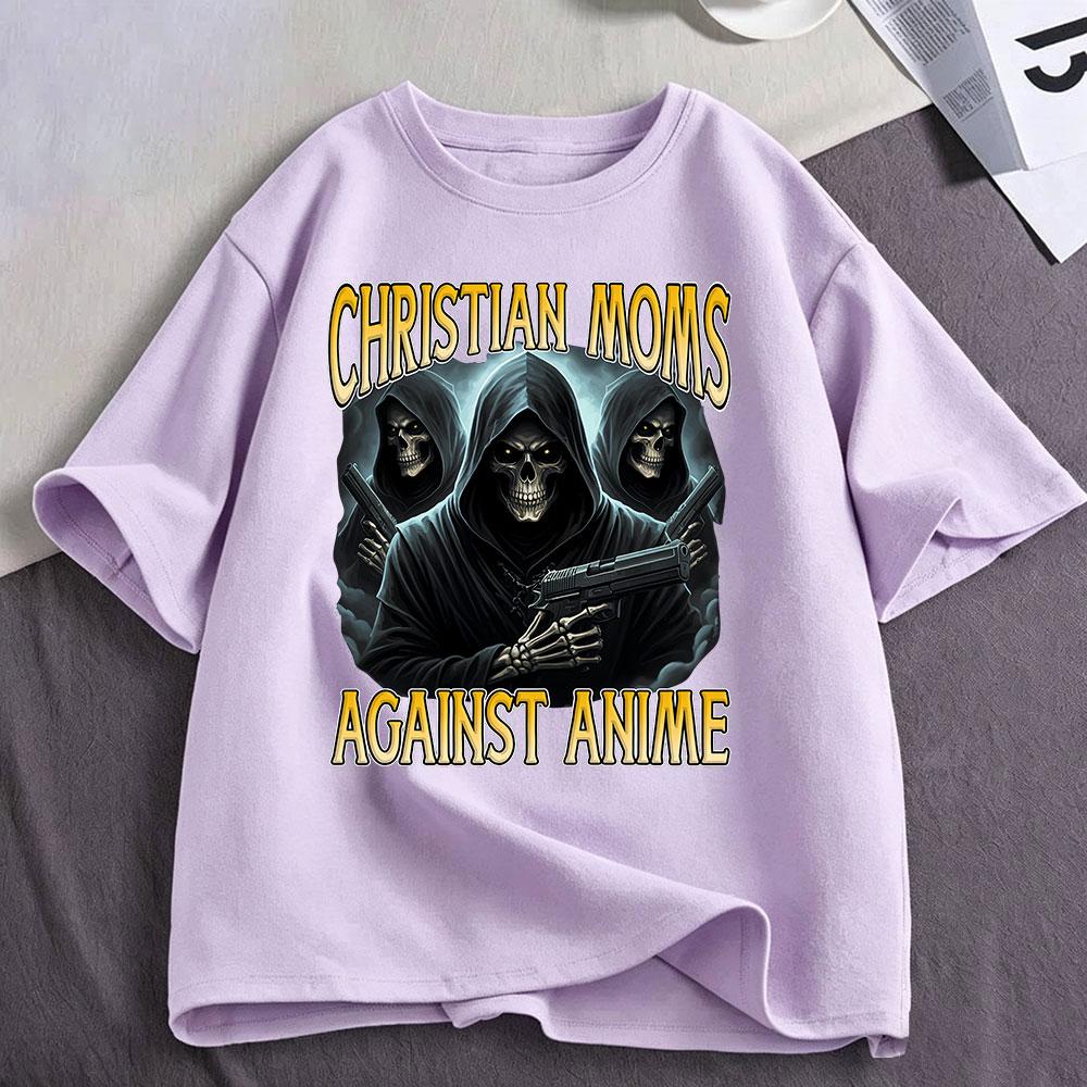 Christian Moms Against Anime Gothic Skull Funny Meme T Shirts Unisex Unisex Casual Oversized Fashion Short Sleeve Tshirt Streetwear