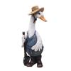 Outdoor Garden Decor Duck Statue Wearing Overalls and Straw Hat Standing with Shovel Lawn Ornament for Patio Yard Decoration