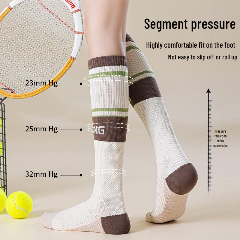 Professionelle Kompressions-Sportsocken für Laufen, Yoga, Tennis & Fitness - Atmungsaktiv Gestreift Hoher Schaft für Herbst & Winter