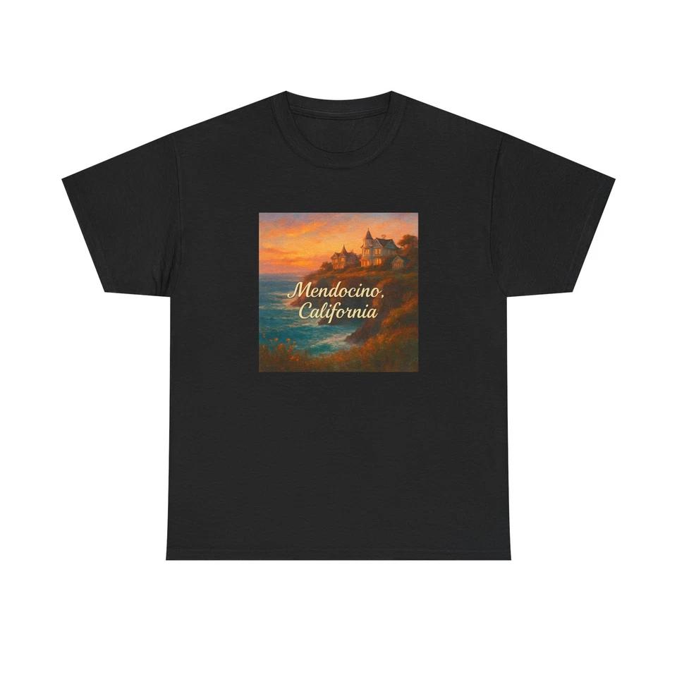 Unisex Adult T Shirt Mendocino California Cliffside Sunset M