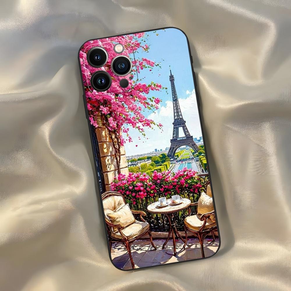 France Paris Eiffel Tower Phone Case for Iphone 16 15 14 13 12 11 Pro Max Xr X Xs Mini 8 Plus SE 2022 Black Soft Silicone Cover
