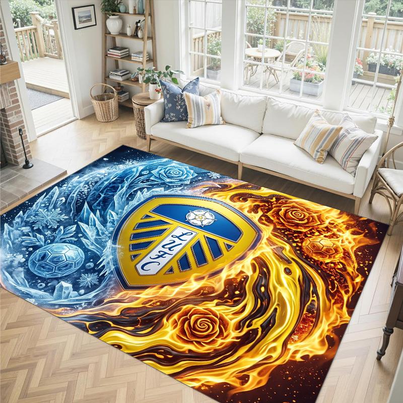 Leeds United Football Design Crystal Velvet Carpet Cozy Non?Slip Printed Rug For Bedroom Living Room Entrance