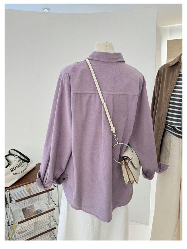 Women's Corduroy Shirt - Loose, Long Sleeve, Versatile Cardigan Jacket for Autumn 2025