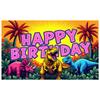 Birthday Party Banner Dinosaur Theme Jurassic Birthday Backdrop Kids Party Banner Vibrant Art  For Birthday Photo Booth