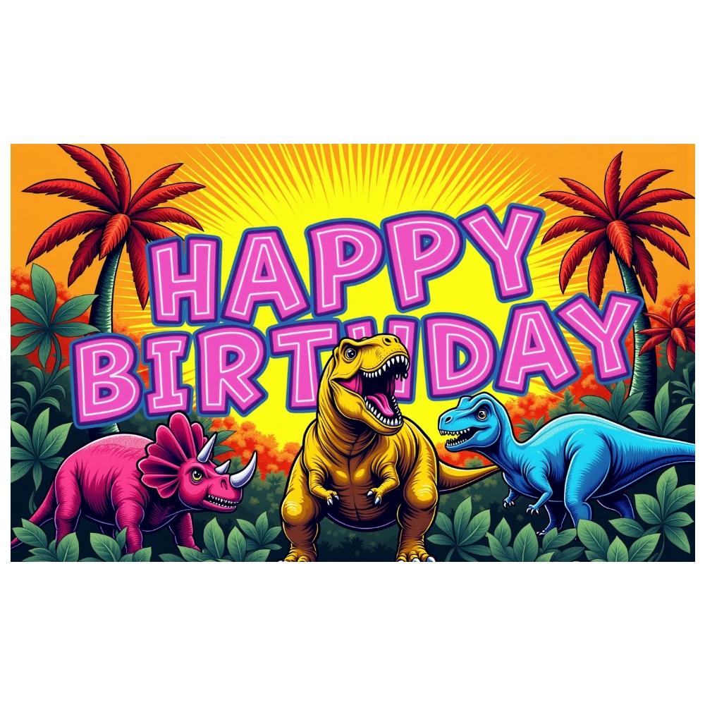 Birthday Party Banner Dinosaur Theme Jurassic Birthday Backdrop Kids Party Banner Vibrant Art For Birthday Photo Booth