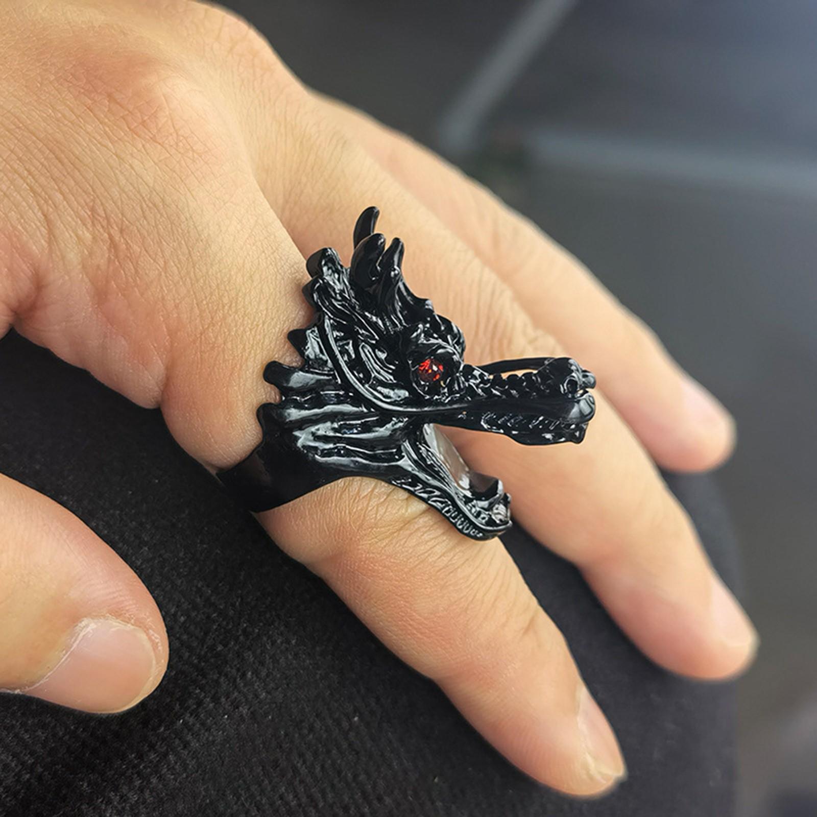 

Personality Hip-Hop Dragon Head Clip Ring Male Punk Exaggerated Open Ring One Size чёрный