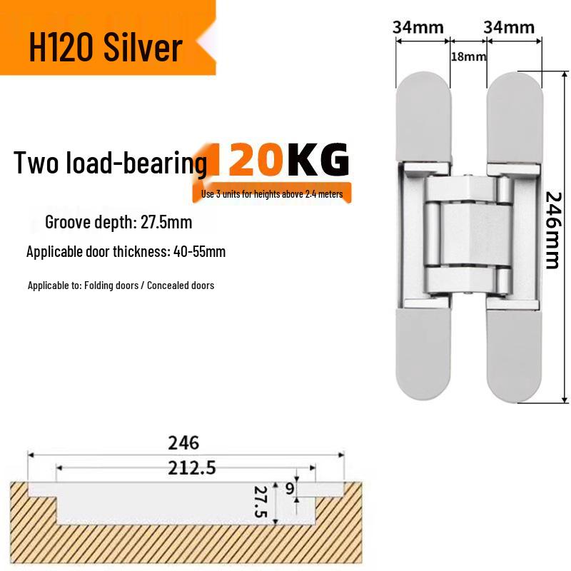 Adjustable 180° Concealed Door Hinges for Inward/Outward Opening Wooden Doors