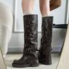 Pants, boots, women's knee fashion boots, belt buckle knight boots, but light luxury, European and American retro folds