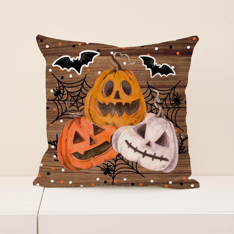 New Halloween Throw Pillow Cover, Festive Atmosphere Arrangement Cushion Cover, Short Plush Pumpkin Print Sofa Cushion