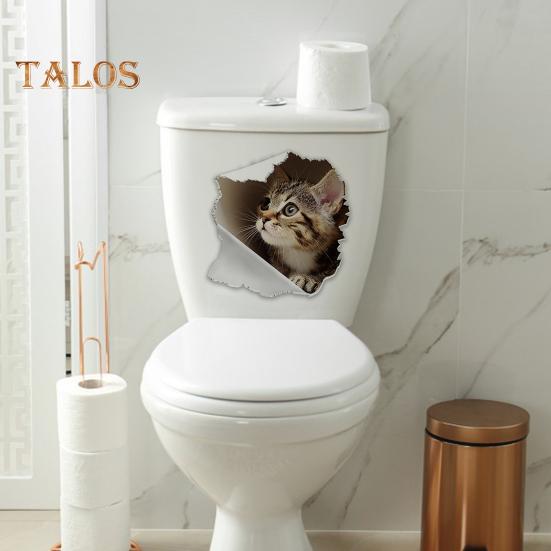 Katzen-Toilettenaufkleber mit kaputtem Loch, wasserdicht, entfernbar, selbstklebend, PVC, Wandkunst für Wohnzimmer und Badezimmer, 3D-Effekt, Simulation eines Kätzchens, Toilettensitzdeckel