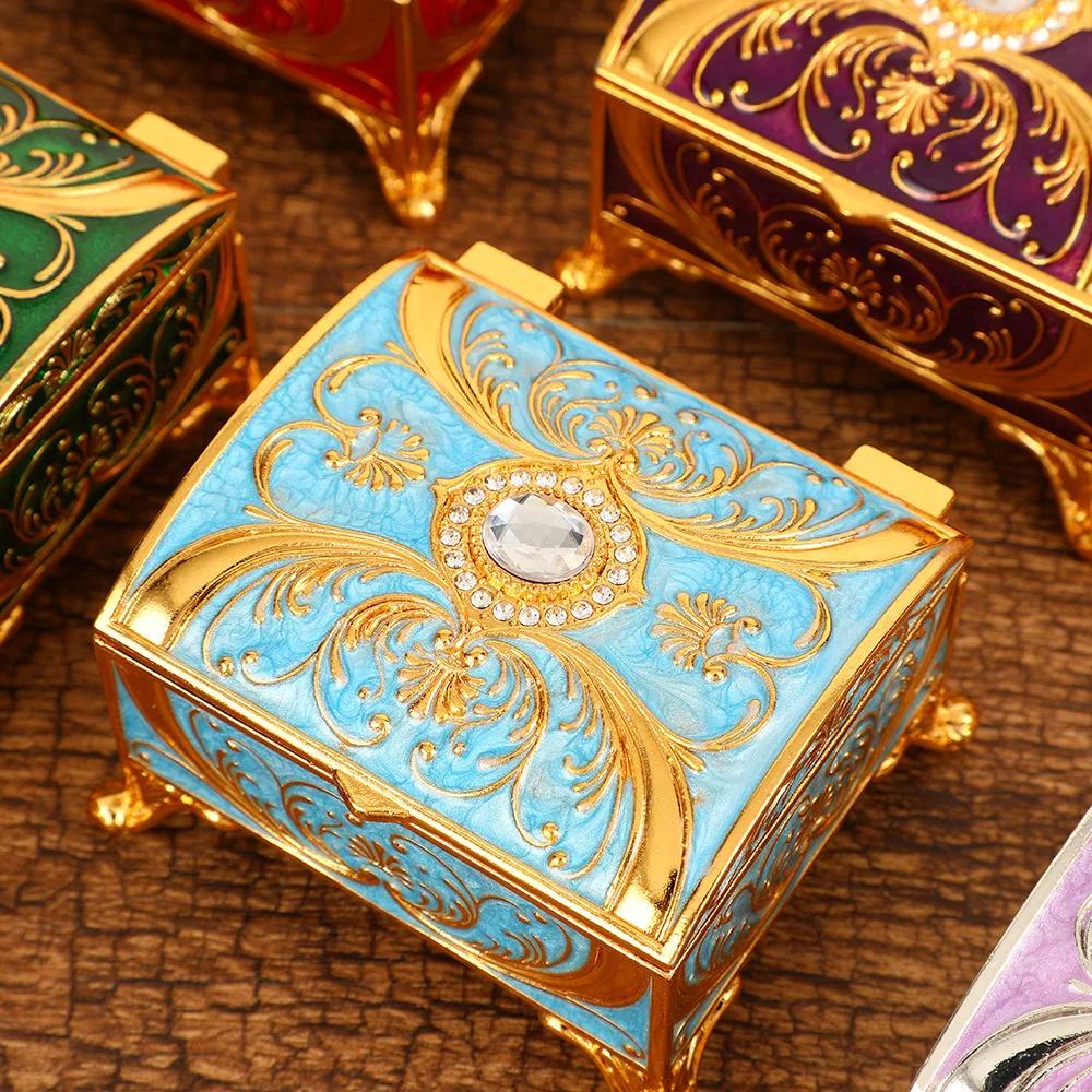 New rectangular jewelry box retro creative diamond-encrusted light luxury jewelry box home niche exquisite design storage box