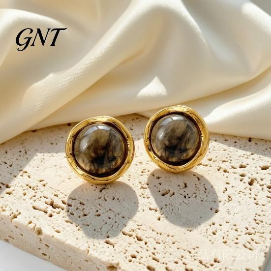Soft Color Resin Studs 1 Pair Gemstone Stud Earrings for Women, Gold Plated Round Natural Slimming Face Shape Healing Stone Earrings, Stainless Steel