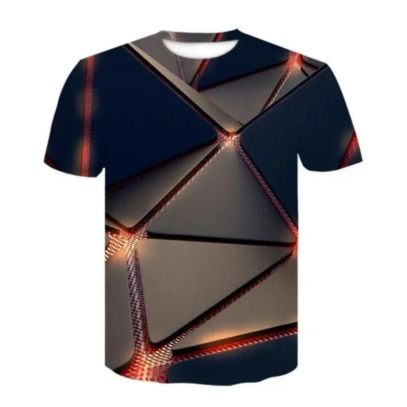 Summer Round Neck 3D Geometric Pattern Print Top Fashionable Casual Short Sleeved Men's T-shirts
