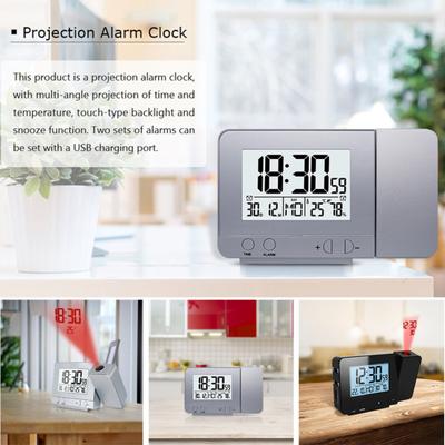 Schreibtisch Snooze LED Digital Hintergrundbeleuchtung Datum Funktion USB Ladung Wecker Projektor