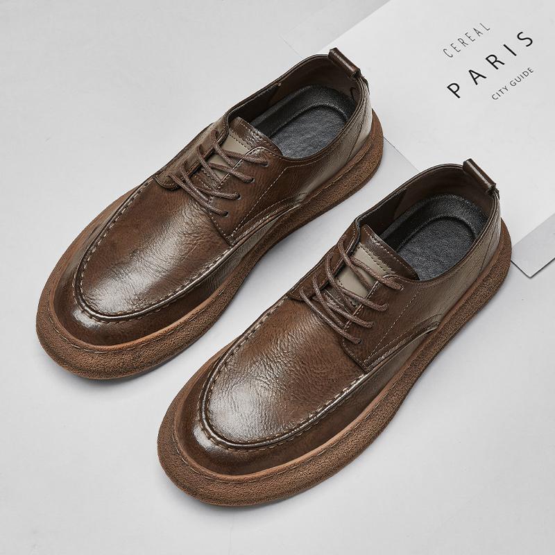 

2026 Men s Breathable Casual Lacing Leather Oxford Outdoor Driving Anti slip Sports Shoes Zapatillas Hombre 38 коричневый