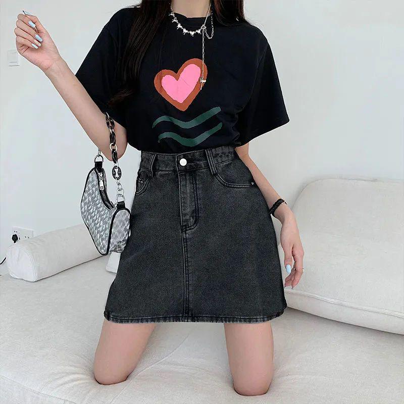 Women's High Waist Denim Skirt - 2026 Summer A-Line Petite, Slimming Fashion Fit, Versatile Hip-Hugging Style