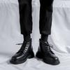 Black Mid-Top Martin Boots Men'S Handsome Autumn British Locomotive Ins Leather Shoes Hong Kong Style Couple Tooling Boots 86232-F