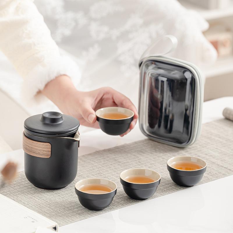 Simple Kung Fu Tea Set Big Talk and Travel Tea Set Kuaike Cup Portable Bag Ceramic Portable Outdoor One Pot Four Cups