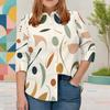 Women Plus Size Collared Long Sleeve Geometric Printed Button Front Shirt