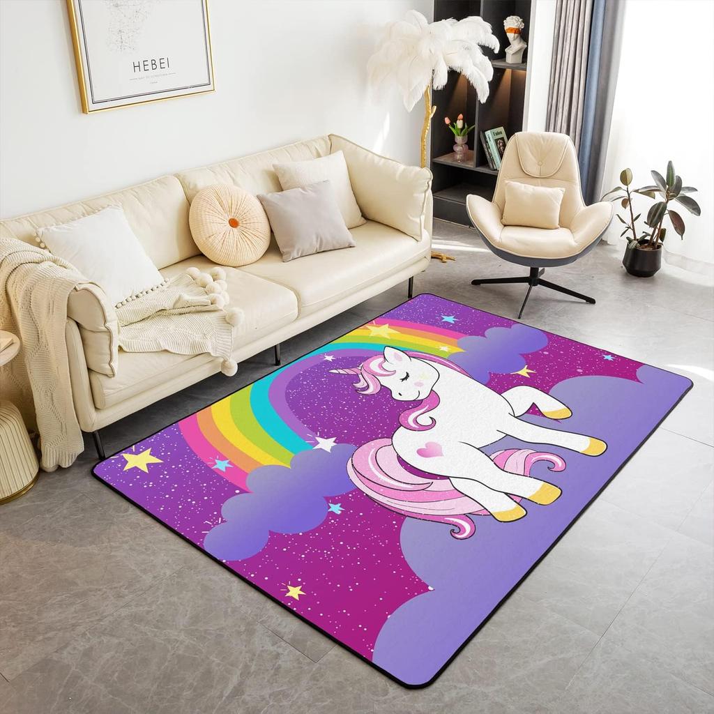 Cartoon Unicorn Carpet for Living Room Decor Sofa Rug Children's Play Mat Girls Bedroom Bedside Rug Nursery Floor Mat Christmas